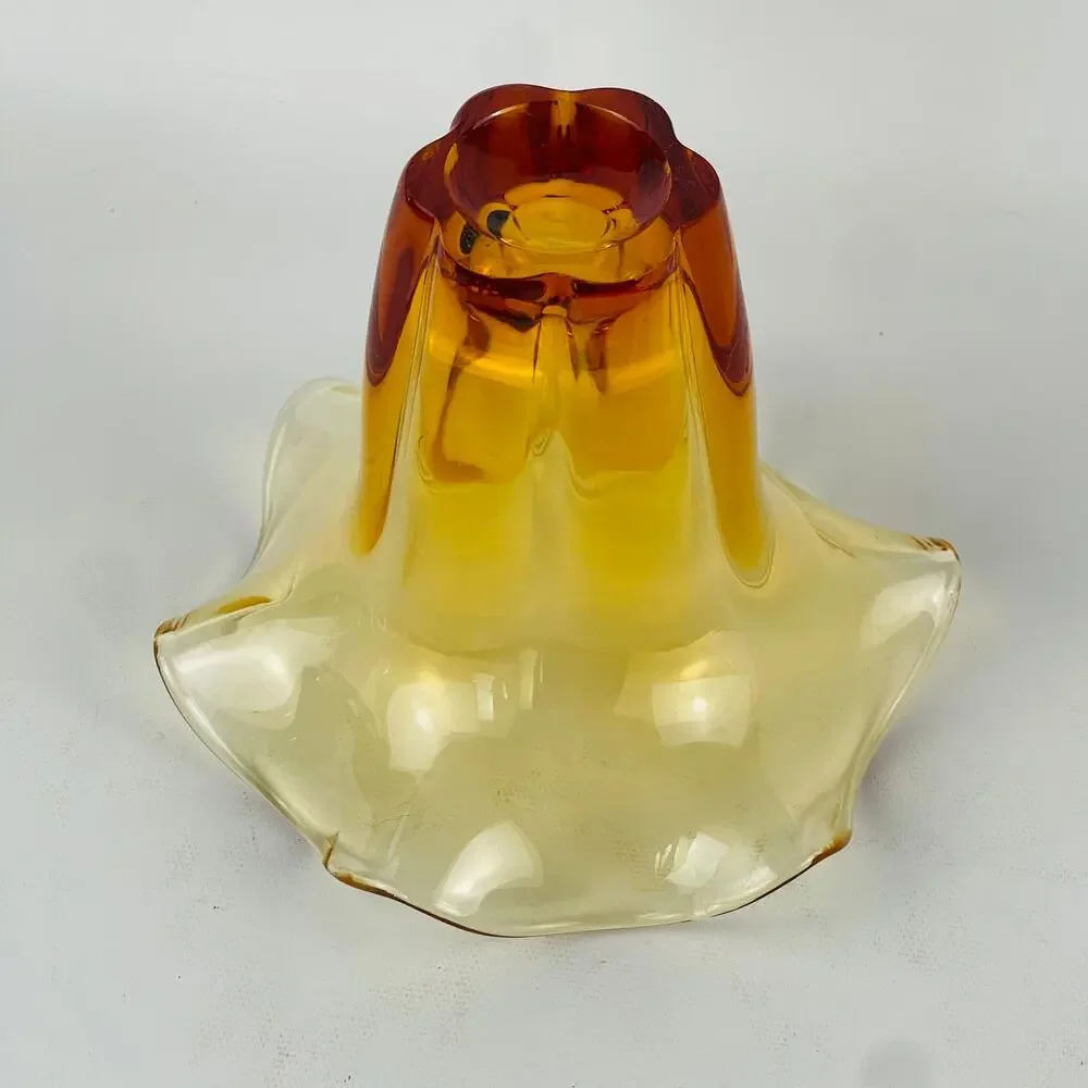 Tiffen Glassware Amber Ruffle Glass Vase or Candle Holder 6” W x 4 5/8” H